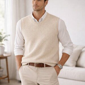 COS Men Knit Sweater Vest Cream Relaxed Fit Cotton Linen Minimalist Size M